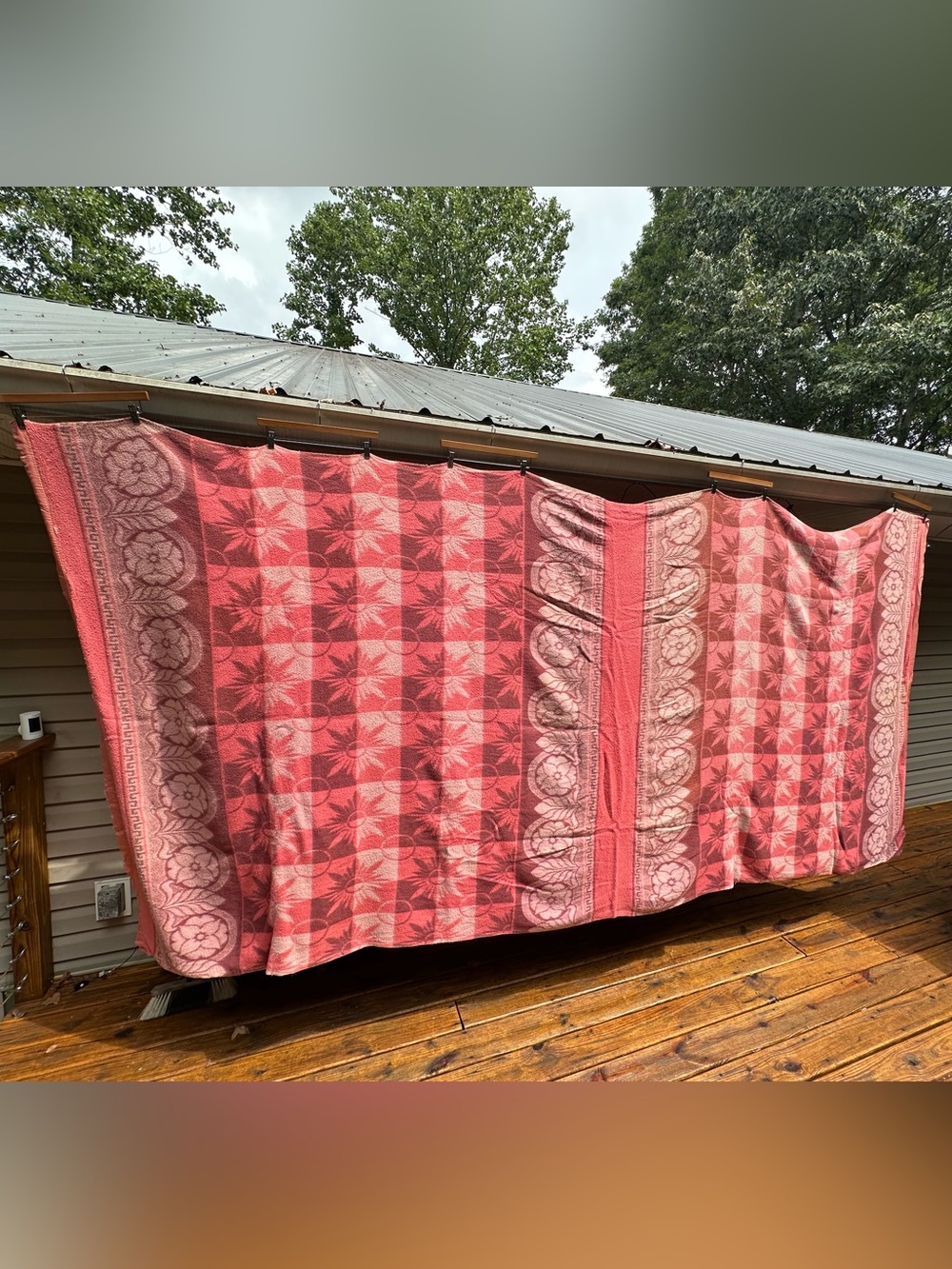 Vintage 50s 60s Pink Double Long Cotton Wool Camp Blanket Cabin Throw - Picture 2 of 14